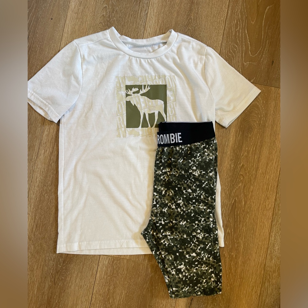 Abercrombie Kids White and Olive PJ set
